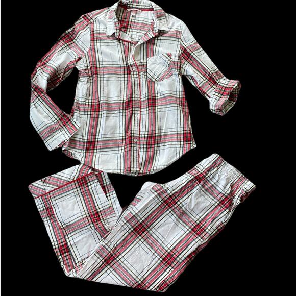 EUC Victoria's Secret Long Sleeve Plaid Pajama Set Mint Red Size Small - Picture 1 of 8
